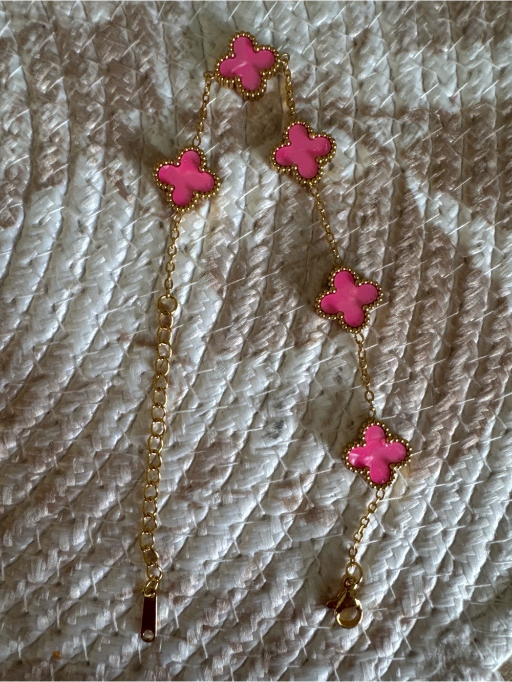 Gold Clover hot pink Enamel Bracelet - Van Cleef Style